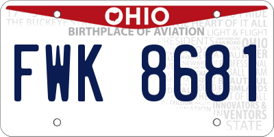 OH license plate FWK8681