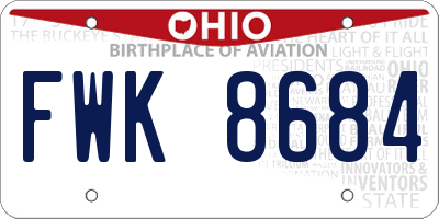 OH license plate FWK8684