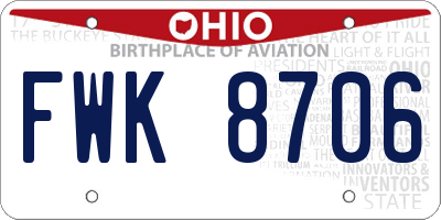 OH license plate FWK8706