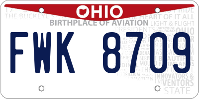 OH license plate FWK8709