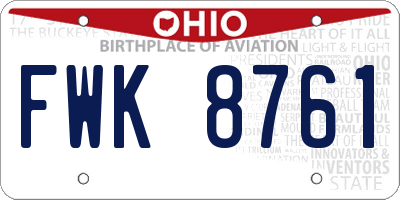 OH license plate FWK8761