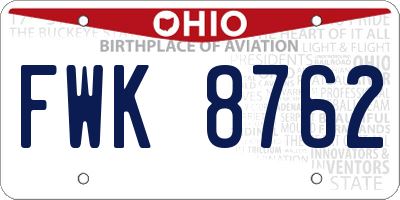 OH license plate FWK8762