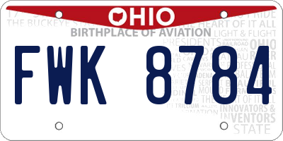 OH license plate FWK8784