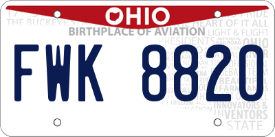 OH license plate FWK8820