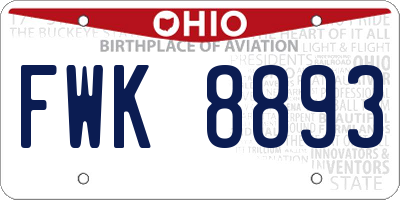 OH license plate FWK8893
