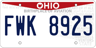 OH license plate FWK8925