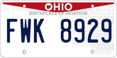 OH license plate FWK8929