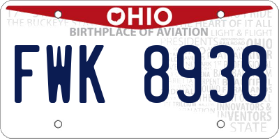 OH license plate FWK8938