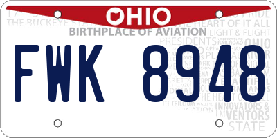 OH license plate FWK8948