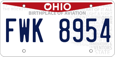 OH license plate FWK8954