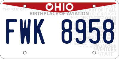 OH license plate FWK8958