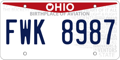 OH license plate FWK8987