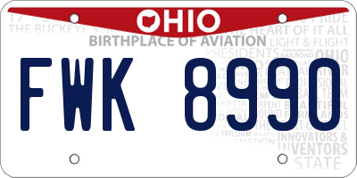OH license plate FWK8990
