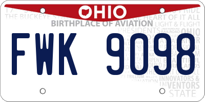 OH license plate FWK9098