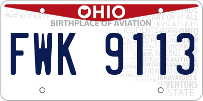OH license plate FWK9113