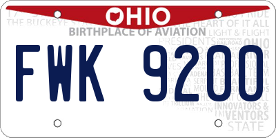OH license plate FWK9200