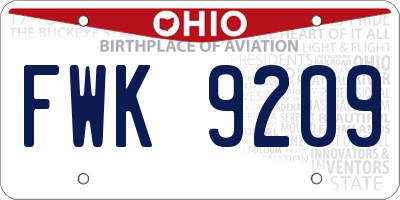 OH license plate FWK9209