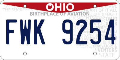 OH license plate FWK9254