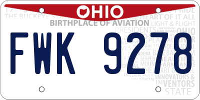 OH license plate FWK9278