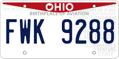 OH license plate FWK9288