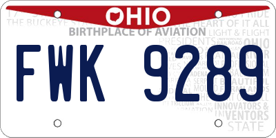 OH license plate FWK9289
