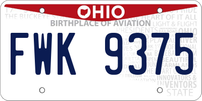 OH license plate FWK9375