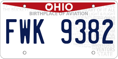 OH license plate FWK9382