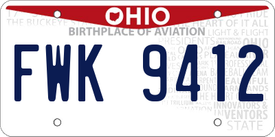 OH license plate FWK9412