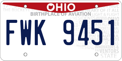 OH license plate FWK9451
