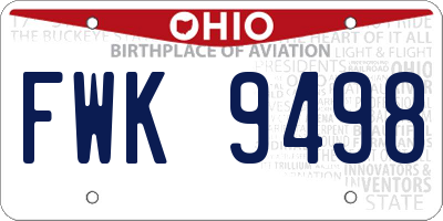OH license plate FWK9498