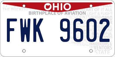 OH license plate FWK9602