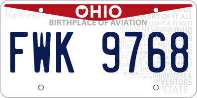 OH license plate FWK9768