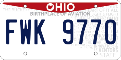 OH license plate FWK9770