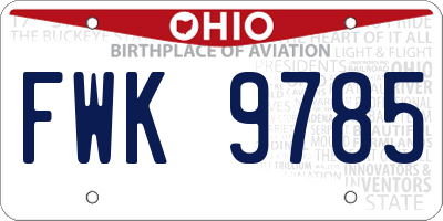 OH license plate FWK9785
