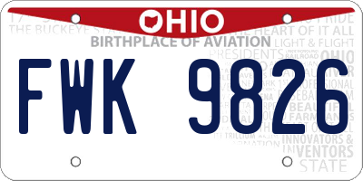 OH license plate FWK9826
