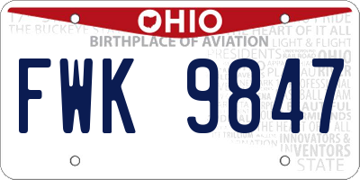 OH license plate FWK9847