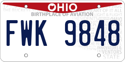 OH license plate FWK9848