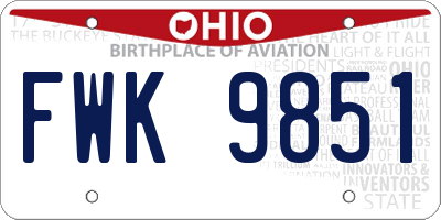 OH license plate FWK9851