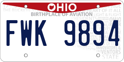 OH license plate FWK9894