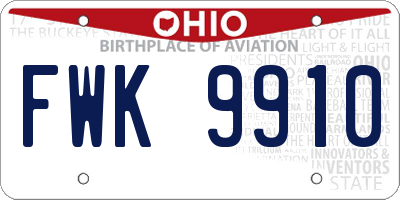 OH license plate FWK9910