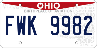 OH license plate FWK9982