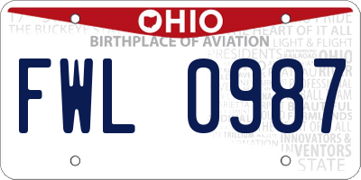 OH license plate FWL0987