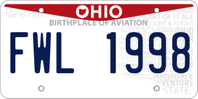 OH license plate FWL1998