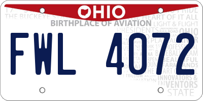 OH license plate FWL4072