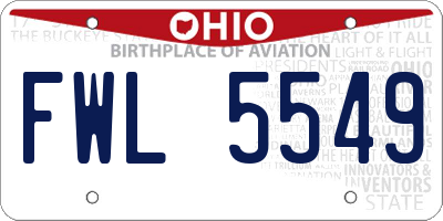 OH license plate FWL5549