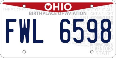 OH license plate FWL6598