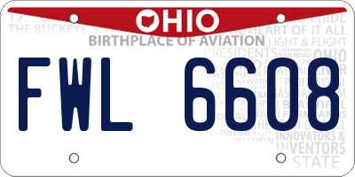OH license plate FWL6608