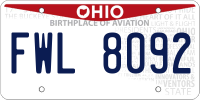 OH license plate FWL8092