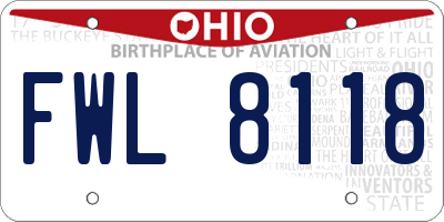 OH license plate FWL8118