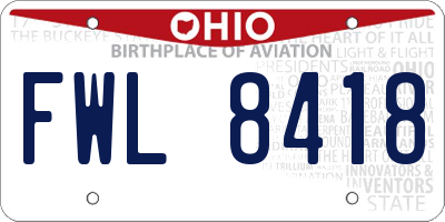 OH license plate FWL8418